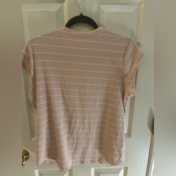Calvin Klein Sleeveless Pink Stripe Ribbed Top with Silver Button Detail - Picture 3 of 9